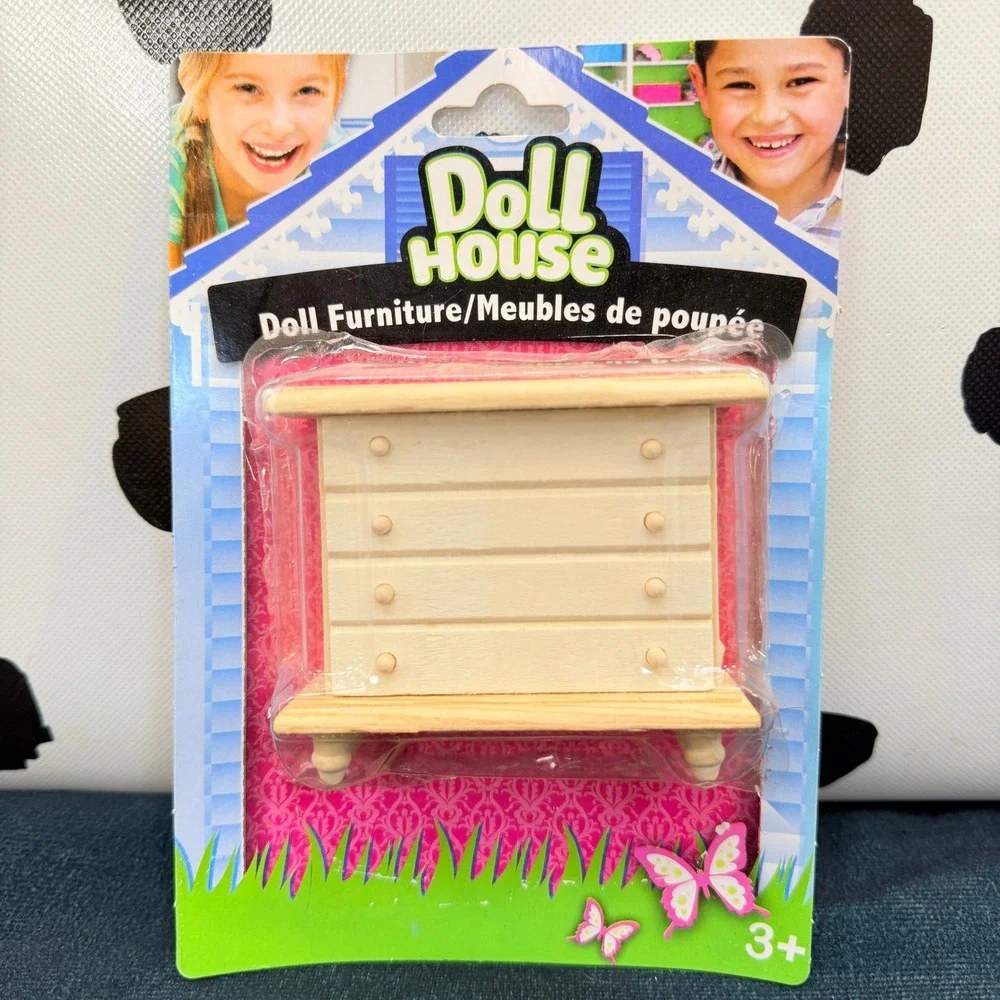 Greenbrier Doll Furniture Kids Tan Wood 4-Piece Miniature Set